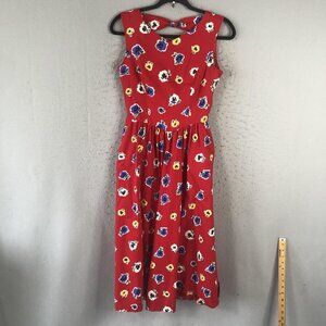 Vintage Lanz Originals Dress Womens 6 Sleeveless Bow Back Made USA Floral 90s